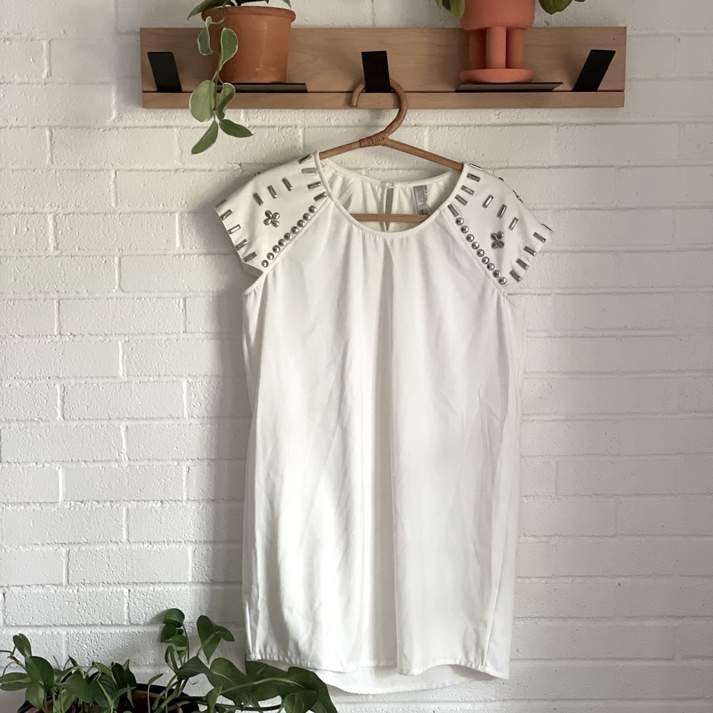 NWT White Tunic Dress with embellished cap sleeves.